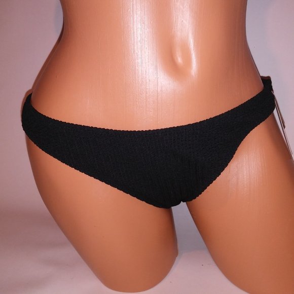 Victoria Secret PINK Swim Bikini Large Top & Bottom Black Ribbed Triangle String - Picture 5 of 11